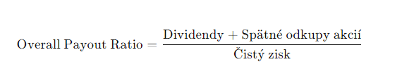 Pojem "overall payout ratio" (celkový výplatný pomer) sa používa v oblasti financií a investovania a odkazuje na pomer celkových výplat, ktoré spoločnosť poskytuje svojim akcionárom, v porovnaní s jej čistým ziskom. Tento pomer je dôležitým ukazovateľom finančného zdravia spoločnosti a jej schopnosti poskytovať výnosy svojim akcionárom. Celkový výplatný pomer môže zahŕňať dividendy a spätné odkupy akcií.